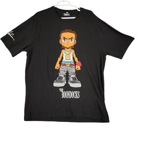 The Boondocks T Shirt Cartoon Huey Freeman Black Graphic Tee Short Sleeve